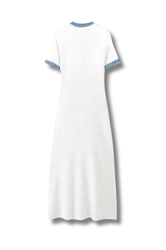 KATHI - Elegant knitted dress with denim patchwork